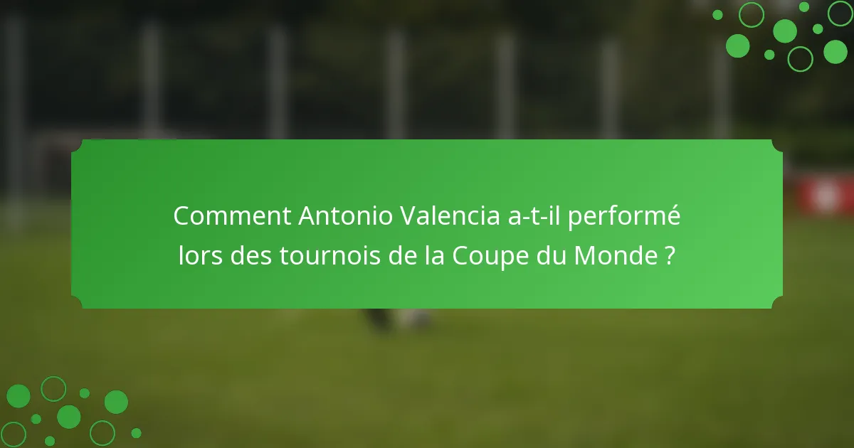 Comment Antonio Valencia a-t-il performé lors des tournois de la Coupe du Monde ?