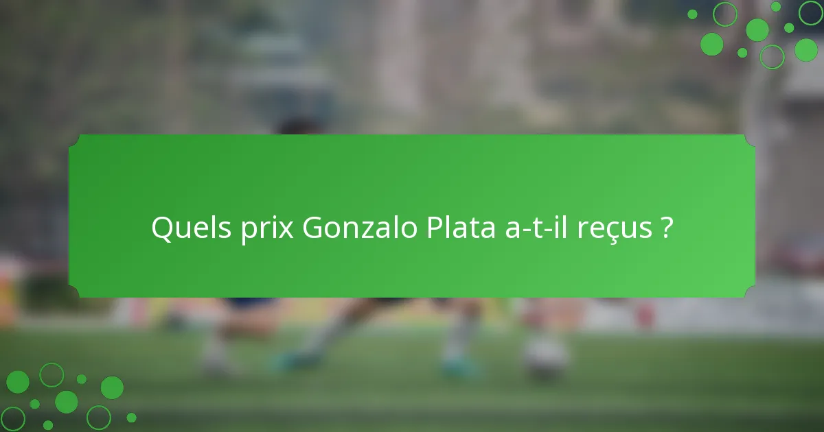 Quels prix Gonzalo Plata a-t-il reçus ?